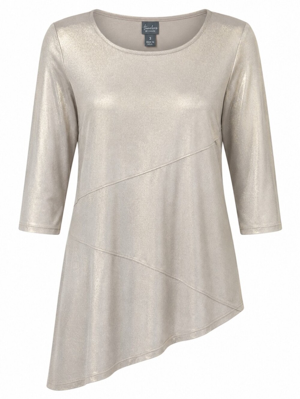 TRAVELERS BY CHICO'S |‎ Gold Metallic Asymmetrical Tunic Stretch Top USA | XL